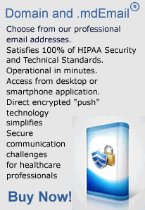 .md domain registration, secure email and email archiving to allow users to be HIPAA compliant